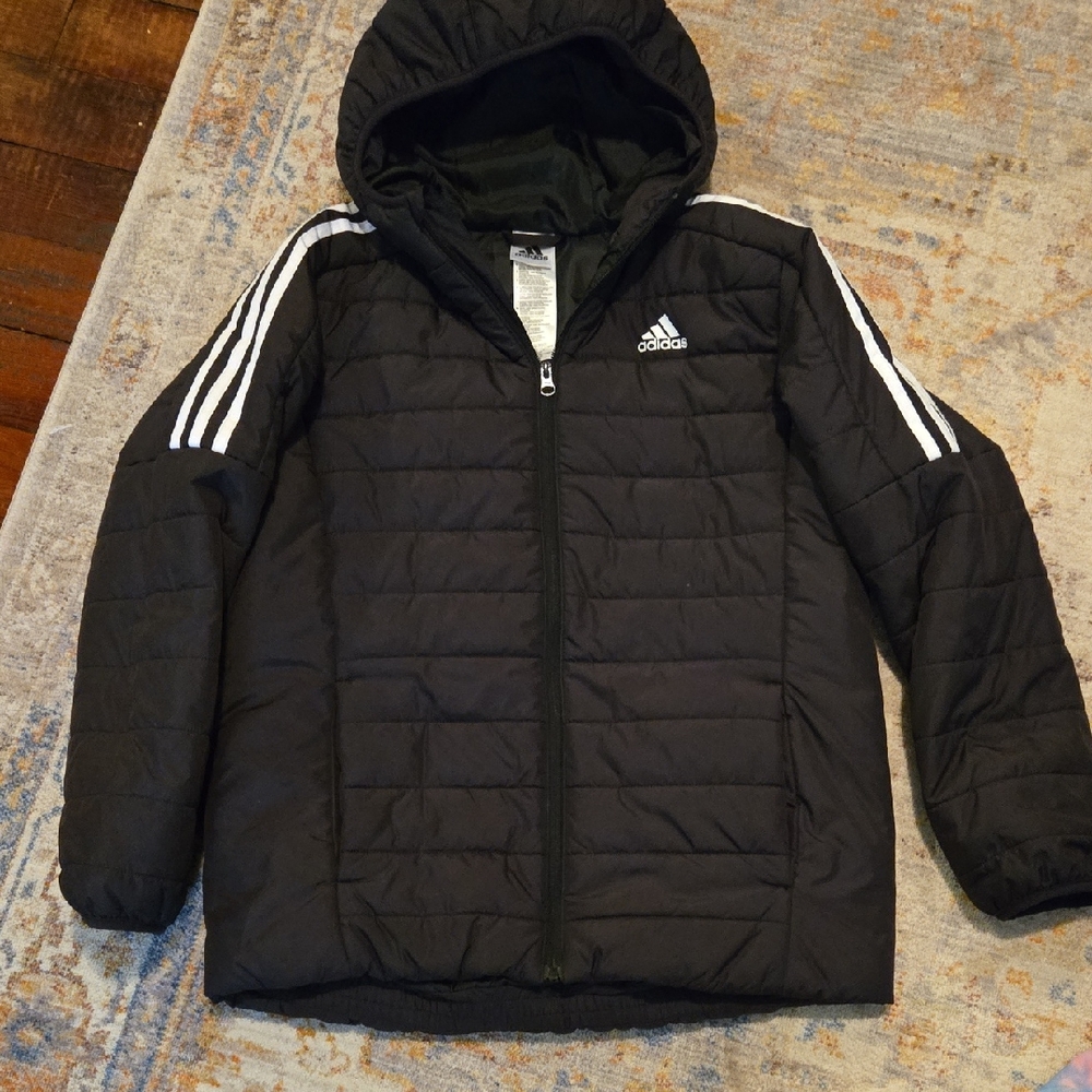 Adidas Black Quilted Jacket with White Stripes